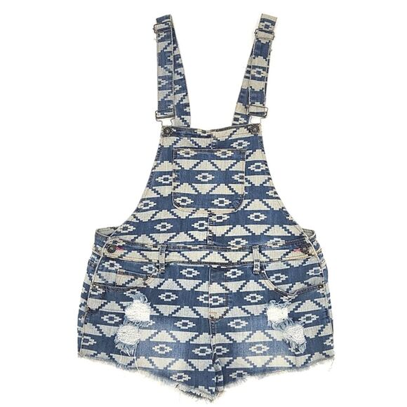 Dollhouse Juniors Size XL Southwestern Print Jean Overalls Shortalls Western Y2K - Picture 1 of 14
